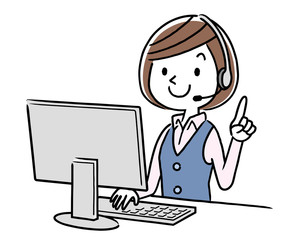 イラスト素材: コールセンター オペレーターの女性