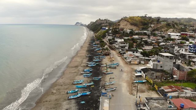 Aerial view of Tonchigue, a fishing village on the Pacific coast of Esmeraldas province, Ecuador