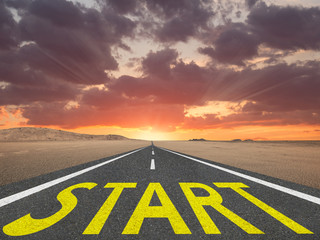 Start text on highway motivational concept