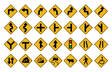 Traffic Signs Warning in vector format set on white background.