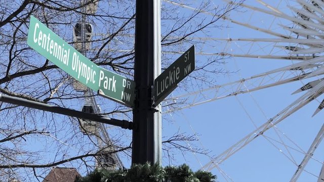 Centennial Olympic Park Street Sign and SkyView Ferris Wheel