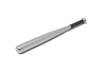 3d rendering of a single metal baseball bat with a wrapped handle isolated on a white background.