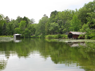Fototapeta na wymiar Old boat house on the river