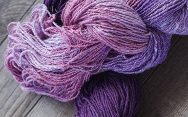 Skeins of yarn - purple, violet. lilac, pink