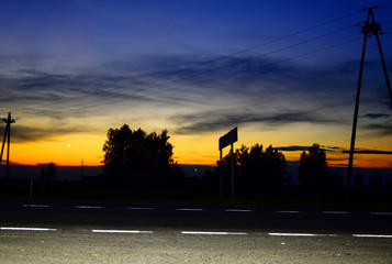 Sunset on the track. Novosibirsk region.