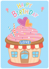 Cupcake house birthday card