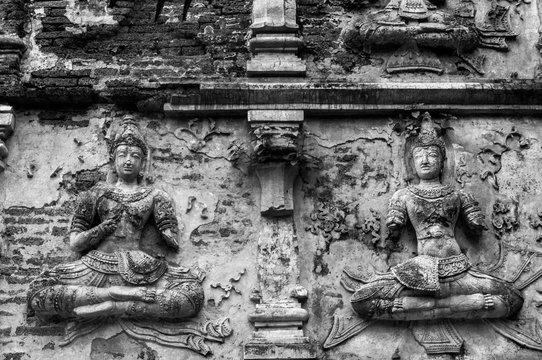 Black and white  Photography : Historical attractions and historic sites in Thailand / &ldquo;Wat ched yod&rdquo; Historic sites in Chiang Mai ,Thailand's major northern provinces