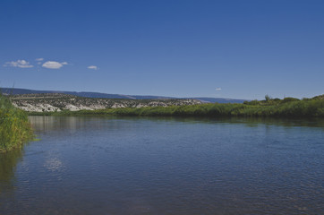 The wide open green river slowly flowing out of utah into colorado in the browns park area. 