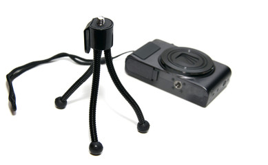 A small tripod for the camera and a small camera.