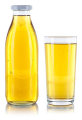 Apfelsaft Saft in der Flasche Glas freigestellt Freisteller isoliert