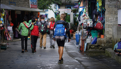Trekkers Walking at Market Street at Lukla Nepal