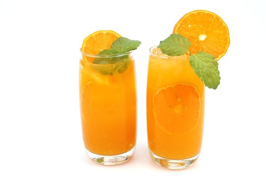 Fresh orange juice cool drink and mint.