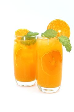 Fresh orange juice cool drink and mint.