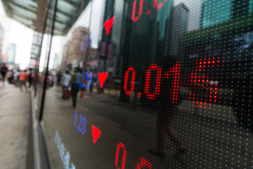 Stock market data on display screen in the city