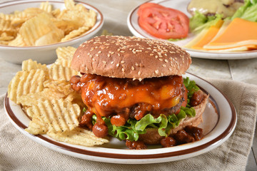 Homemade chili cheeseburger