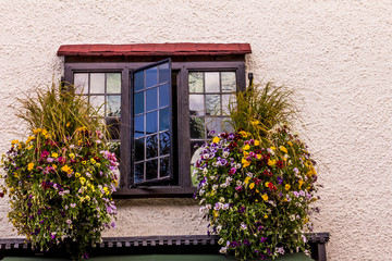 British vintage house windows in the old town.