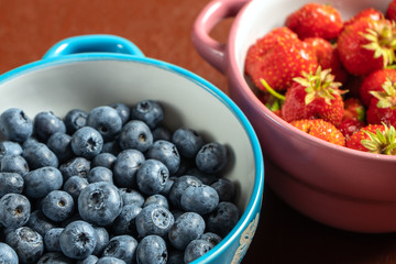 Blueberries and strawberries in dishes as ingredients
