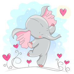Cute baby elephant  with hearts