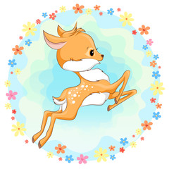 Cute baby deer. Hand drawn vector cartoon illustration.