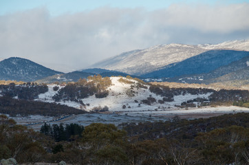 Traffic heading into the snowy mountains Australia