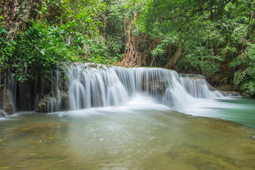 Fototapeta na wymiar Third of Hauy mae khamin waterfall located in deep forest of Kanchanaburi province,Thailand.