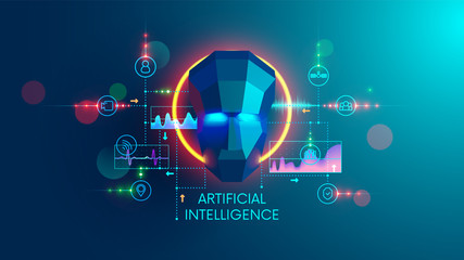 Artificial intelligence concept. digital technology and machine learning cyber mind. AI analysis the science or social data and computing future forecast.
