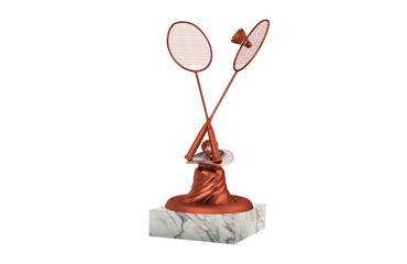 Badminton Bronze Trophy with Shuttlecocks on Marble Base