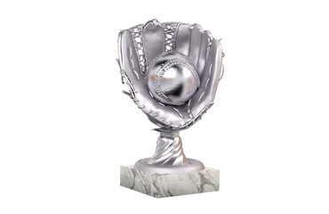 Baseball Silver Trophy with Glove and Ball on Marble Base