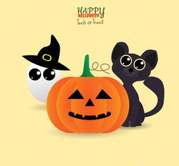 Voucher halloween cute ,trick or treat with pumpkin, cat, ghost, hat