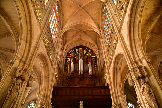 Vernon, France - July 27 2018 : Gothic Collegiate Church