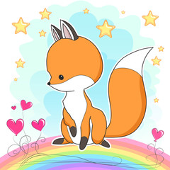 Vector red fox hand drawn cartoon  illustration