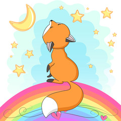 Vector red fox hand drawn cartoon  illustration