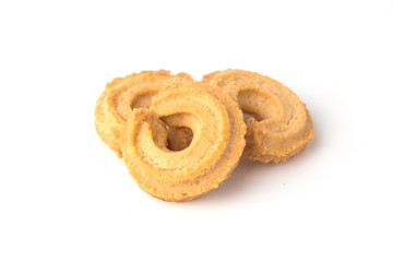 Butter cookies isolated on white background.