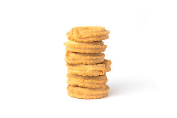 Stack of butter cookies isolated on white background.