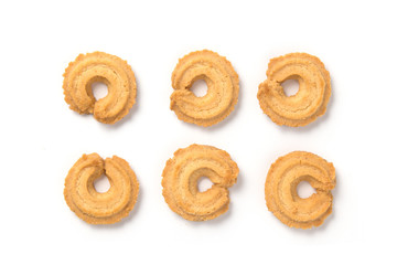 Butter cookies isolated on white background.