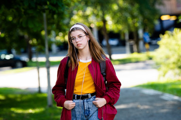 Young girl listening to music