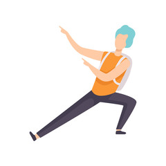 Young man showing hands to presenting something, faceless guy character gesturing vector Illustration on a white background