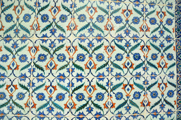 Traditional ornate turkish decorative tiles. Abstract background.  Typical istanbul tiles. Ceramic tiles. 
