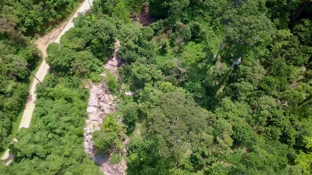 Aerial View of Tourists Riding on Zipline or Canopy Rope. Adrenaline Adventure on Vacation