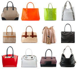 Handbags collection isolated on white background.Front view.
