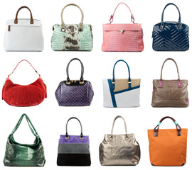 Handbags collection isolated on white background.Front view.
