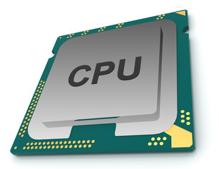 3d illustration CPU chip, central processor unit on white background.