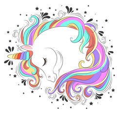 Cute White Unicorn with rainbow hair