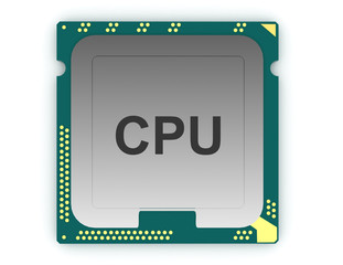3d illustration CPU chip, central processor unit on white background.