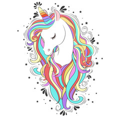 Cute White Unicorn with rainbow hair