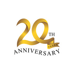 20th anniversary years ribbon. number gold color