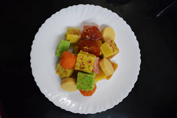Indian sweets or mithai mix popular food for festival occasions in India. special for Diwali/Deepavali and Dussehra/Dasara