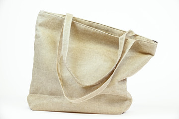 Organic eco shopping bag. Canvas tote bag. White background.