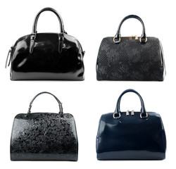 Black female handbags collection isolated on white background.Front view.
