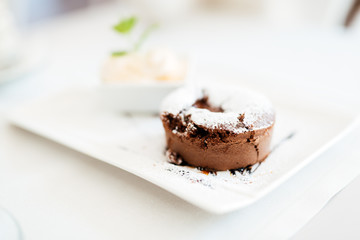 Beautiful souffle and vannila ice cream